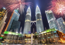 magnificent fireworks at petronas towers in kuala lumpur hdr