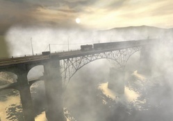 railway bridge in morning fog