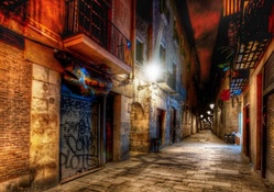 alleyway in barcelona late at night hdr