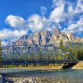 castle junction bridge on the bow river in banff