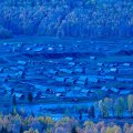 rural village in blue light