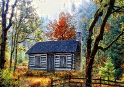 lovely cabin in a forest in autumn