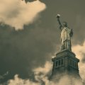statue of liberty in the clouds