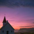 marvelous white church in iceland at twilight
