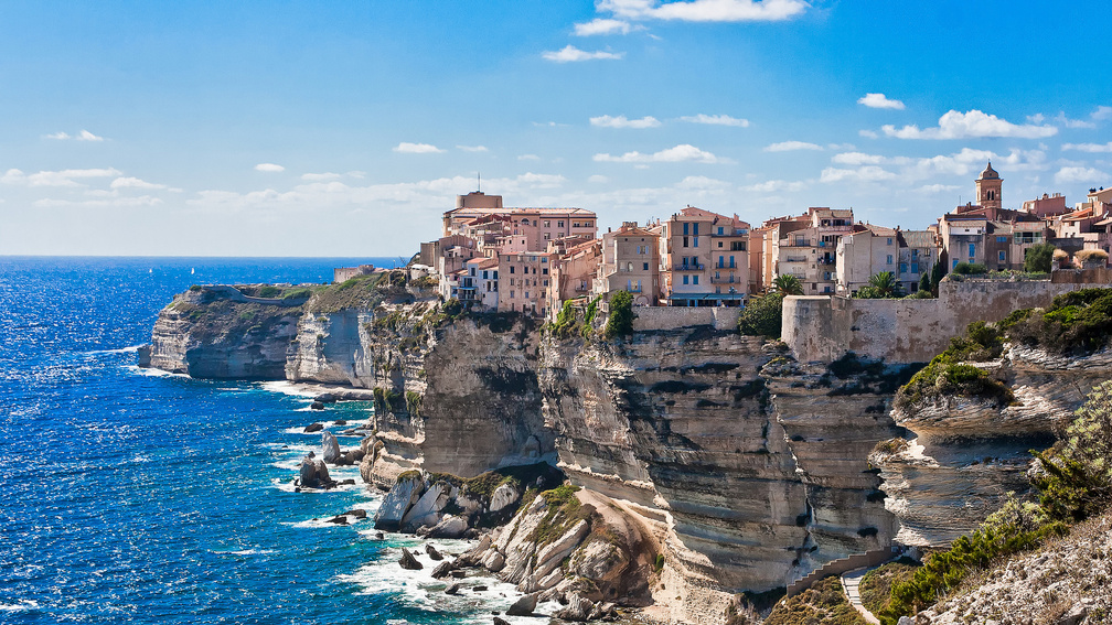 town on sea cliffs on the island of corsica