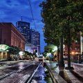 city tram in dallas at night hdr