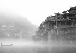 ancient chinese town on a misty river