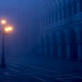 foggy night in a palace courtyard