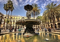 beautiful fountain in a town square hdr