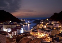 beautiful town of cudillero spain at night