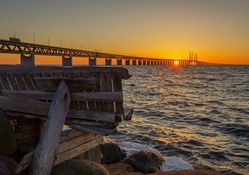 a view of a wonderful bridge at sunset