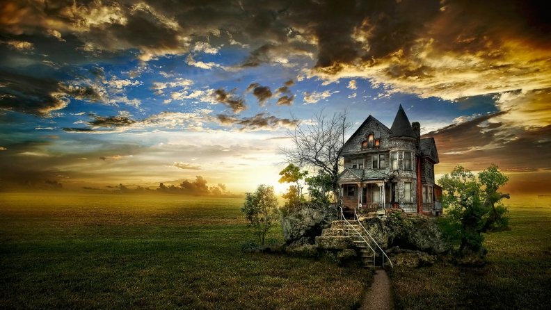 fantastic old house under gorgeous sky