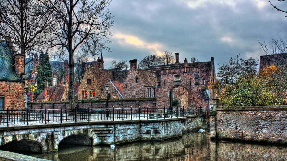 wonderful river scene in the city of brugge belgium hdr