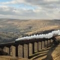 wonderful steam train over ancient bridge