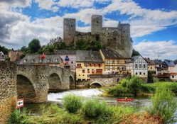 bridge to runkel castle over the lahn river in germany