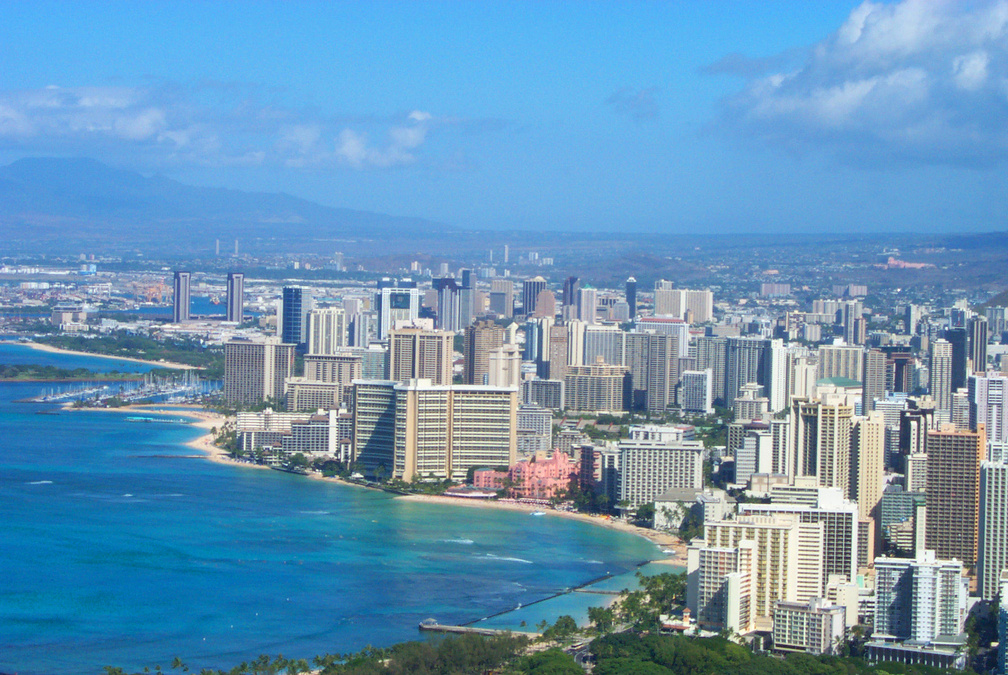 View over Waikiki and Honolulu Oahu Hawaii from Diamond Head Volcanic Crater