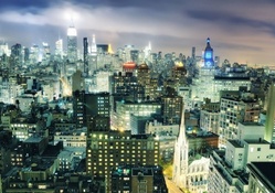 lit up skyscrapers in new york city
