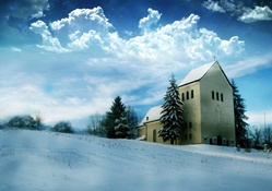 beautiful church in winter