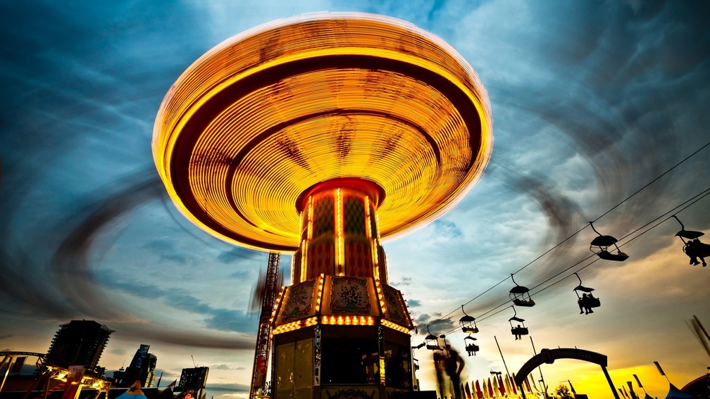 fantastic amusement park ride in motion