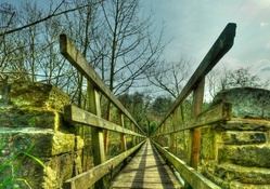 narrow wooden bridge hdr