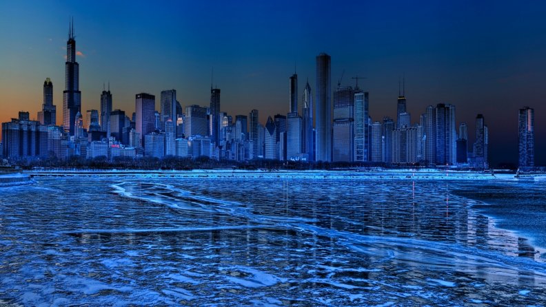 chicago lakefront in ice blue hdr
