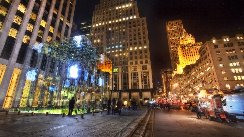 the apple store in nyc at night hdr