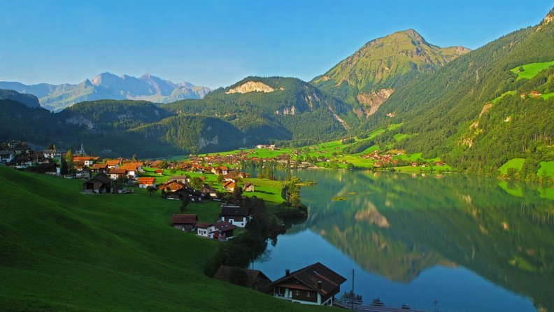 fantastic village on an alpine lake