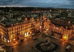 town square at dusk
