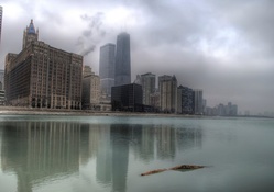 chicago covered by lake fog 