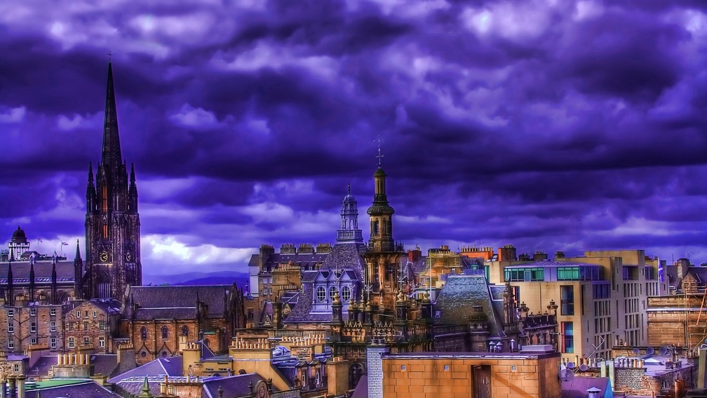 colorful city rooftops hdr