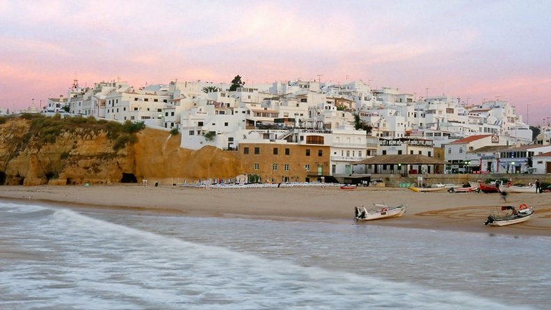 beautiful white greek seaside town