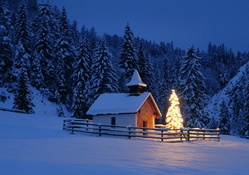 beautiful christmas tree by a chapel in bavaria 