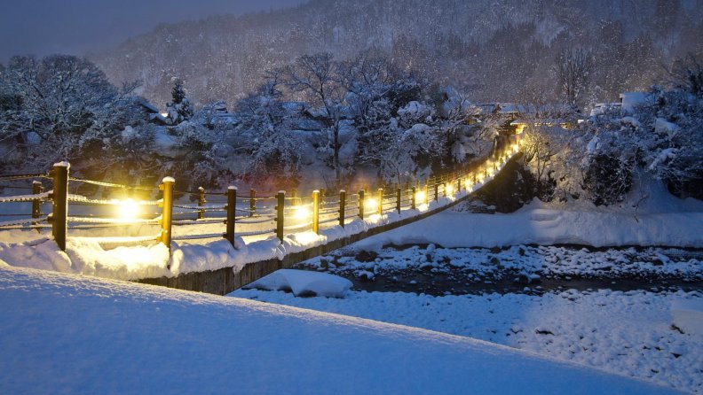 awesome footbridge in winter at night