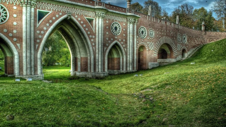 wonderful bridge in tsaritsyno park in moscow hdr