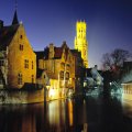beautiful canals at night in bruges belgium