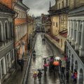 rain on street in old vienna austria hdr