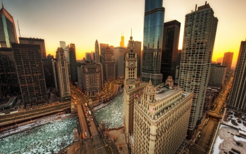 Chicago River, skyscrapers
