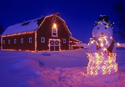 Christmas barn with snowman
