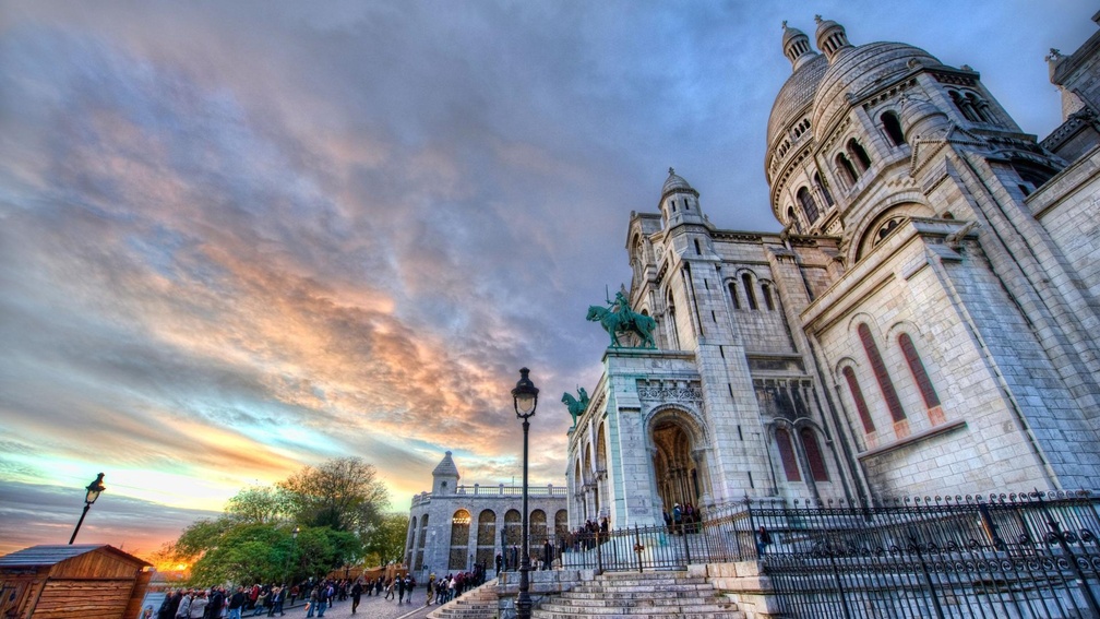 cathedral at sunset in montmartre france hdr