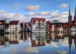 reflection in a flooded european town
