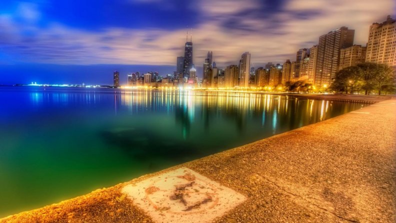 wonderful chicago lakefront at dusk hdr