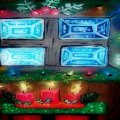 Christmas decorations around a color glass window