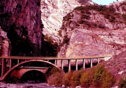 new bridge in potamia greece in red hue