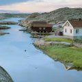fishing cabins on a swedish river