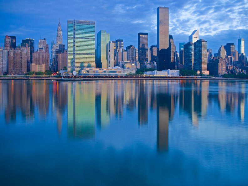 new york reflected in water