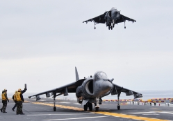 AV_8B Harriers land and take off from USS Boxer