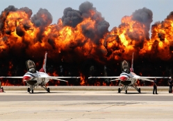 Big Fire Behind F16s