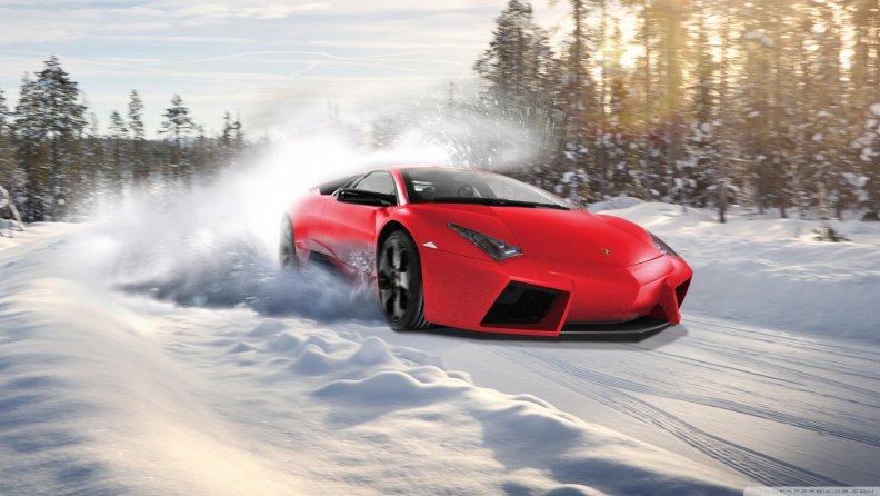 Lamborghini drifting in snow