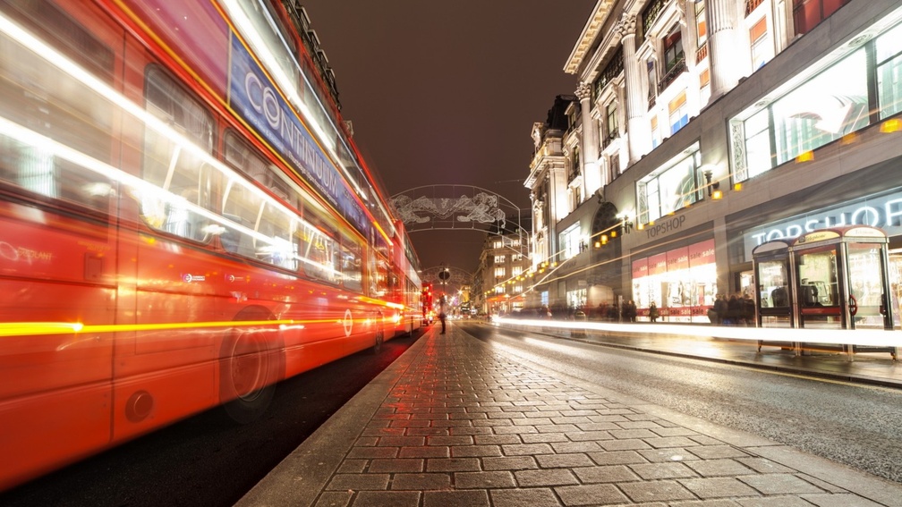 double decker buses in long exposure on london street
