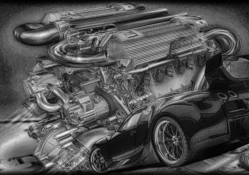 Bugatti In black and white HDR
